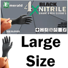 Load image into Gallery viewer, 100 Count SIZE LARGE Powder-Free Nitrile Gloves, 4 Mil, Food Grade, Disposable (Black Color)
