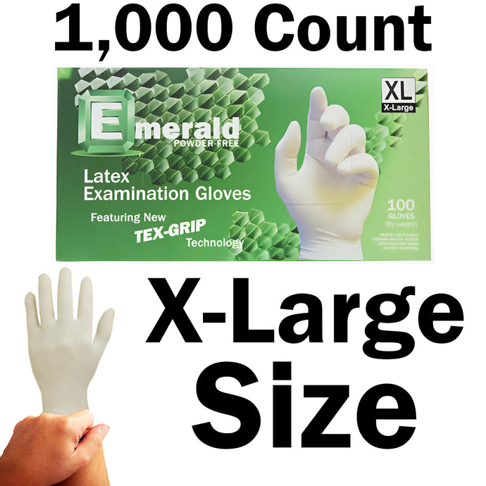 Emerald 1,000 Count SIZE X-LARGE Powder-Free Latex Exam Gloves, 5 Mil