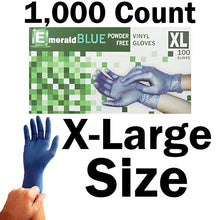 Load image into Gallery viewer, Emerald Shannon 1,000 Count SIZE X-LARGE Powder-Free Vinyl Gloves, 4 Mil, Blue
