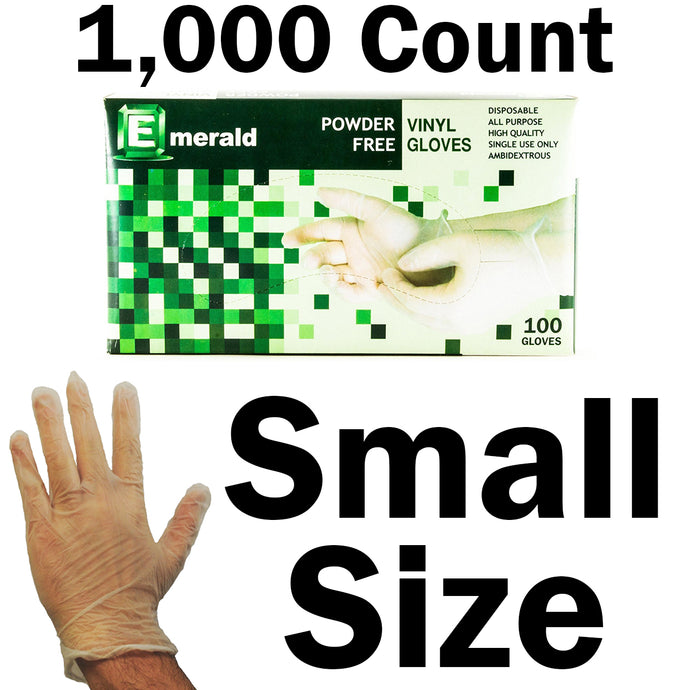 Emerald Shannon 1,000 Count SIZE SMALL Powder-Free Vinyl Gloves – 4 Mil