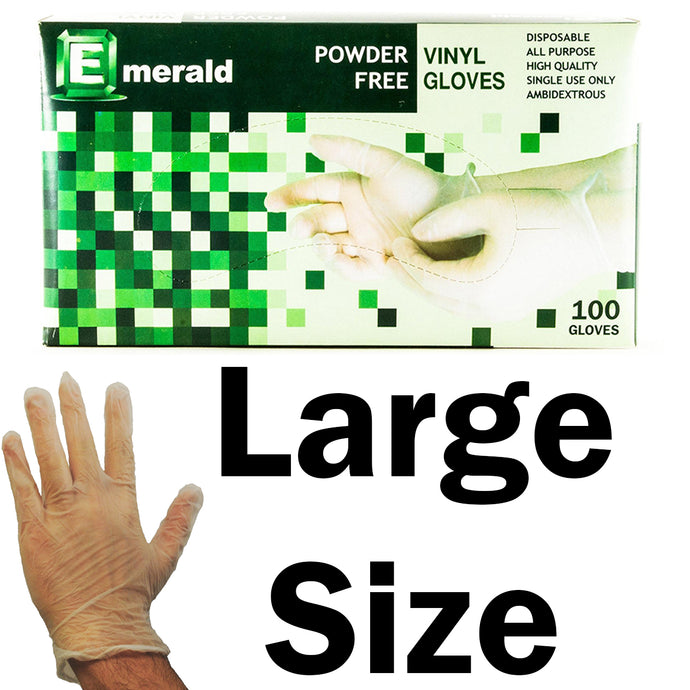 Emerald Shannon 100 Count SIZE LARGE Powder-Free Vinyl Gloves – 4 Mil