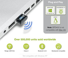 Load image into Gallery viewer, Kinivo Bluetooth USB Adapter for Windows 11 / 10 / 8.1 / 8, Linux, or Raspberry Pi - Bluetooth 4.0 Class 2 (BTD-400)
