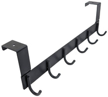 Load image into Gallery viewer, 6 Hook Over-the-Door Hanger, Matte Black Color, Sleek Design, 16-Inch Length with 2-Inch Hooks
