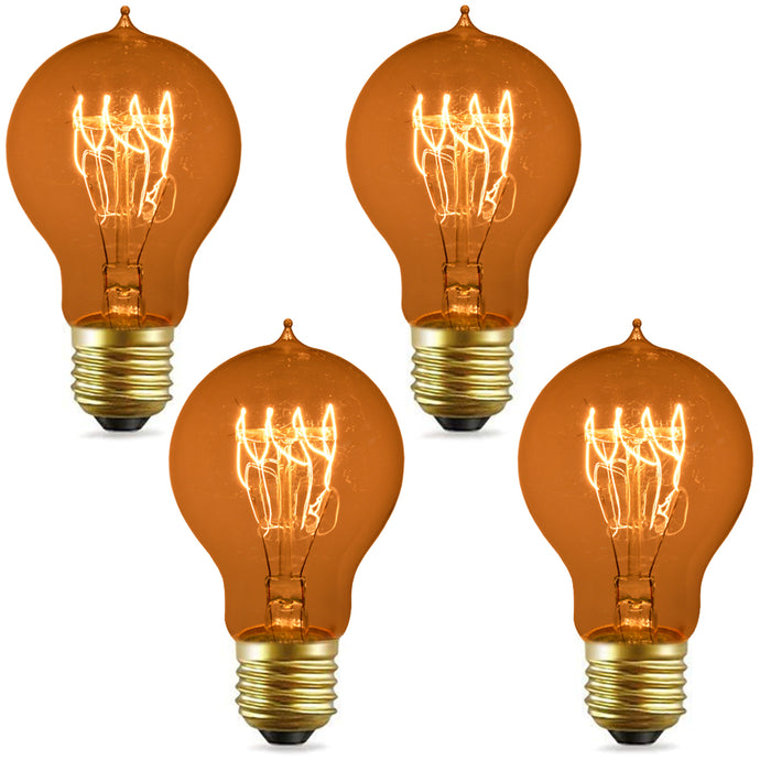 4 Pack of Dimmable A19 Vintage Edison Light Bulbs with Quad Loop Filament - 60W Incandescent Bulbs, 2200K Amber Glow, E26 Medium Base