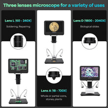 Load image into Gallery viewer, Andonstar AD246S-M HDMI Digital Microscope 2000x for Adults, 3 Lens 2160P UHD Video Record, 7 Inch LCD Soldering Microscope for Electronics Repair, Error Coins, Pro Boom Arm Stand, Windows Compatible
