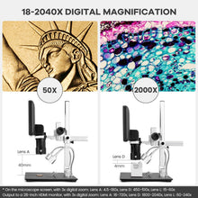 Load image into Gallery viewer, Andonstar AD246S-M HDMI Digital Microscope 2000x for Adults, 3 Lens 2160P UHD Video Record, 7 Inch LCD Soldering Microscope for Electronics Repair, Error Coins, Pro Boom Arm Stand, Windows Compatible
