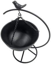 Load image into Gallery viewer, Elegant Matte Black Metal Bird Floor-Standing Indoor Planter with Hanging Bowl for Small Plants, 13-inches Tall x 8.6-inches Wide
