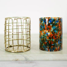 Load image into Gallery viewer, Set of 2 Elegant Stainless Steel (Gold Color) and Turquoise Glass Cutlery Holders for Silverware - 3.1-inch Diameter x 4-inch Tall
