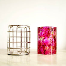Load image into Gallery viewer, Set of 2 Elegant Stainless Steel (Silver Color) and Pink Glass Cutlery Holders for Silverware - 3.1-inch Diameter x 4-inch Tall
