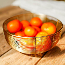 Load image into Gallery viewer, Set of 2 Different Size Air Circulating Fruit Baskets - Includes 10-inch and 8-inch Wide Gold Color Bowls
