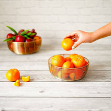 Load image into Gallery viewer, Set of 2 Different Size Air Circulating Fruit Baskets - Includes 10-inch and 8-inch Wide Gold Color Bowls
