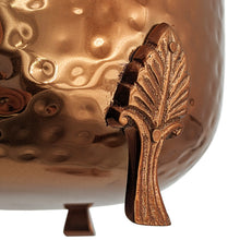 Load image into Gallery viewer, Hand-crafted Hammered Metal Metal Leaf Leg Planter Vase with 1/2 Gallon Capacity - Copper Color, Measures 6⅜&quot; Wide and 6¼&quot; Tall
