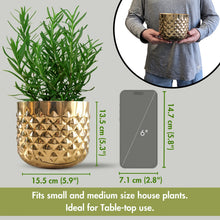 Load image into Gallery viewer, Hand-crafted Gold Pineapple Metal Planter Vase with 1/2 Gallon Capacity - Measures 6.1-inches Wide and 5.3-inches Tall
