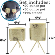 Load image into Gallery viewer, Set of 2 Different Size Off-White Marbled Tabletop Indoor Mini Planters with Stands - Includes 30 Ounce and 20 Ounce Pot for Small Plants
