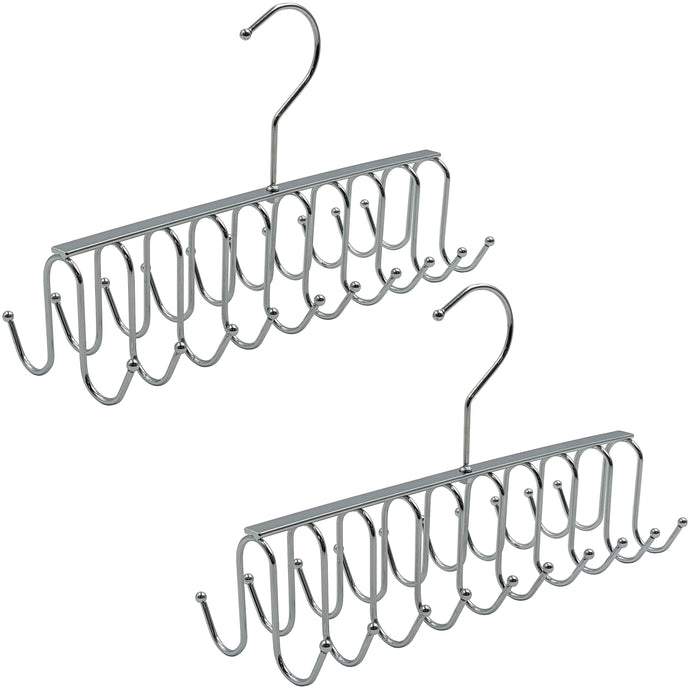 2 Pack 20-Hook Chrome Closet Hangers for Belts, Ties, Bras, Scarves
