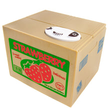 Load image into Gallery viewer, Cute Cat in a Box Piggy Bank - Battery Operated Motorized White Kitty Collects your Coins and says 谢谢 ("Thank You" in Chinese)
