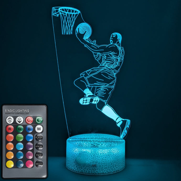 Basketball LED Night Light with Remote Control - 16 Different Colors, Adjustable Brightness, USB or Battery Power, 5 Modes