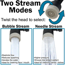 Load image into Gallery viewer, 2 Pack Multi-Angle Rotating Faucet Extender and Aerator with Low and High Pressure Modes, Matte Black Finish, Suitable for Kitchen or Bathroom Sink
