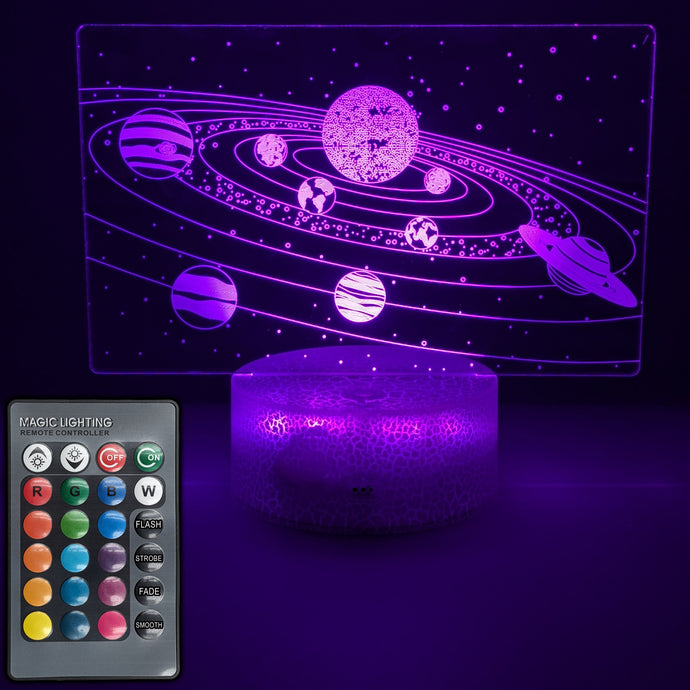 Solar System LED Night Light with Remote Control - 16 Different Colors, Adjustable Brightness, USB or Battery Power, 5 Modes