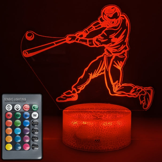 Baseball Swing LED Night Light with Remote Control - 16 Different Colors, Adjustable Brightness, USB or Battery Power, 5 Modes