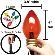 Load image into Gallery viewer, Jumbo 7½-inch Christmas Walkway or Hanging Lights for Outdoor &amp; Indoor, 5 LED Lights with Removable Stakes on a Connectable 7-Foot Cord - Includes Red, Green, Blue, Yellow, and Purple Bulbs - Holiday Light Decoration
