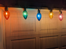 Load image into Gallery viewer, Jumbo 7½-inch Christmas Walkway or Hanging Lights for Outdoor &amp; Indoor, 5 LED Lights with Removable Stakes on a Connectable 7-Foot Cord - Includes Red, Green, Blue, Yellow, and Purple Bulbs - Holiday Light Decoration
