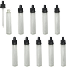 Load image into Gallery viewer, 10 Pack 1 Ounce (30mL) Clear Round Glass Dropper Bottles with Black Tops
