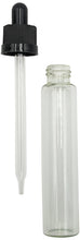 Load image into Gallery viewer, 10 Pack 1 Ounce (30mL) Clear Round Glass Dropper Bottles with Black Tops
