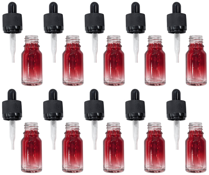 10 Pack 10mL Red Glass Dropper Bottles with Black Tops, Beautiful Gradient Style