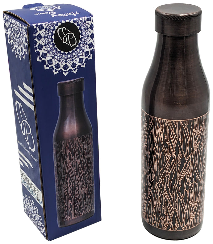 33 Ounce Pure Copper Water Bottle with Engraved Tree Bark Design, Ayurvedic Benefits