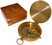 Load image into Gallery viewer, Large 4&quot; Brass Compass with Rosewood Storage Box, Fully Functional Nautical Pirate Cosplay Costume Decoration
