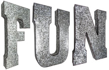 Load image into Gallery viewer, 20&quot; Tall Metal &quot;FUN&quot; Letters - Hanging Décor, Silver with Rusted Edges, Galvanized Wall Mountable Decoration for Country, Mid-Century, or Farmhouse Theme
