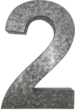 Load image into Gallery viewer, 20&quot; Metal Number 2 (Two) Wall Decor, Silver with Red Borders, Galvanized Wall Mountable Decoration for Country, Mid-Century, or Farmhouse Themed Room or Event
