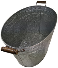 Load image into Gallery viewer, Galvanized Metal 8 Gallon Oval Ice Bucket with Wooden Handles, Beverage Holder Tub with Gold Bee Emblem for Farmhouse or Country Themed Party
