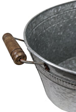 Load image into Gallery viewer, Galvanized Metal 8 Gallon Oval Ice Bucket with Wooden Handles, Beverage Holder Tub with Gold Bee Emblem for Farmhouse or Country Themed Party
