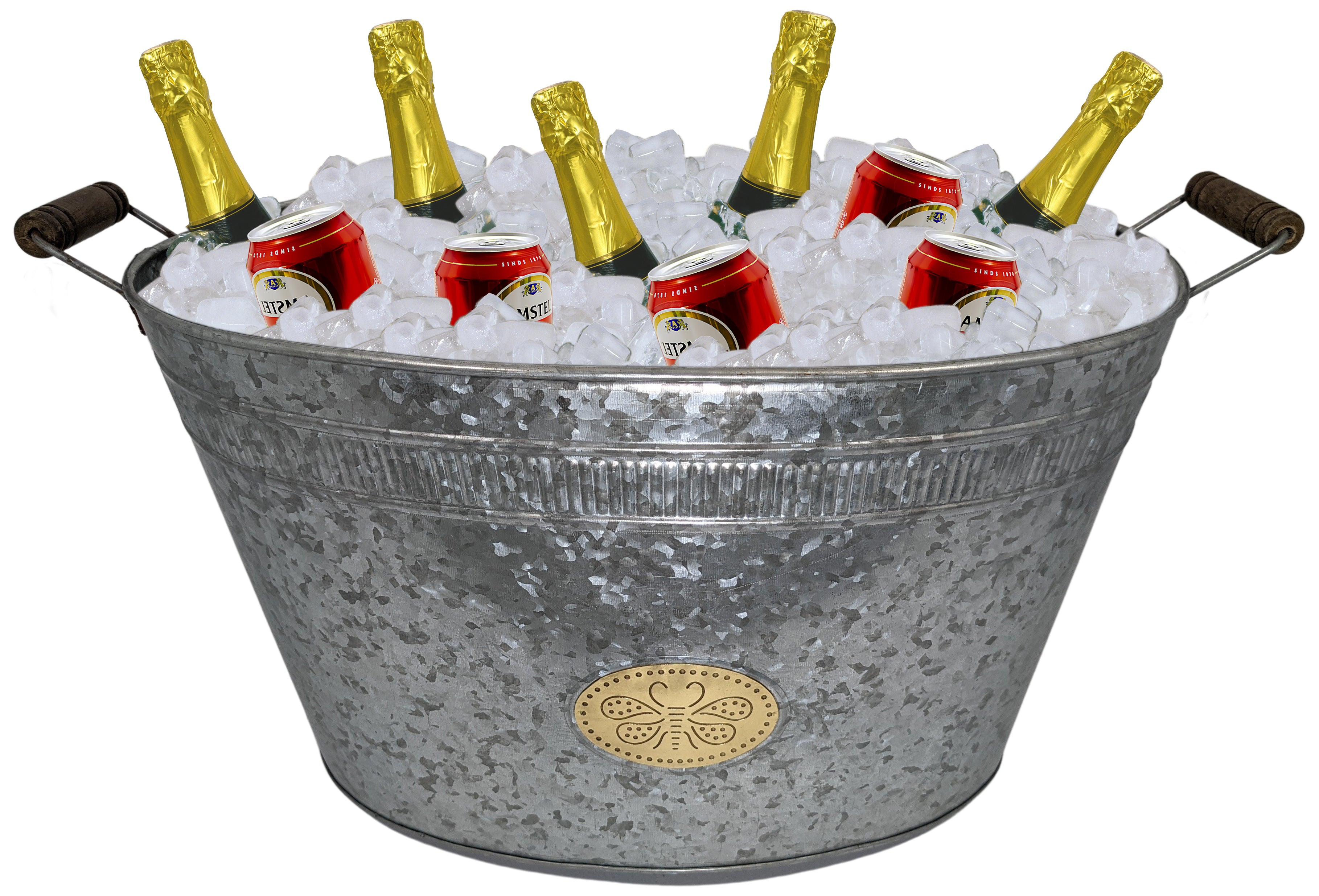 Galvanized Metal 8 Gallon Oval Ice Bucket with Wooden Handles, Beverag ...