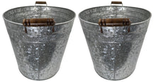 Load image into Gallery viewer, 2 Pack Galvanized Metal 8 Gallon Oval Ice Buckets with Wooden Handles, Beverage Holder Tubs with Gold Bee Emblem for Farmhouse or Country Themed Party
