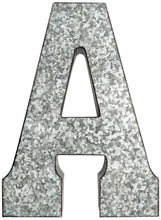 Load image into Gallery viewer, 20&quot; Tall Metal &quot;PLAY&quot; Letters - Approximately 4.6 Foot Long Hanging Décor, Silver with Rusted Edges, Galvanized Wall Mountable Decoration for Country, Mid-Century, or Farmhouse Theme
