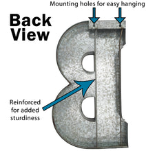 Load image into Gallery viewer, 20&quot; Tall Metal &quot;BBQ&quot; Letters - Hanging Décor, Silver with Rusted Edges, Galvanized Wall Mountable Decoration for Country, Mid-Century, or Farmhouse Theme
