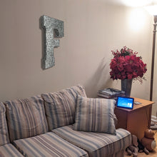 Load image into Gallery viewer, Huge 20&quot; Metal Letter F Wall Décor, Silver with Red Border Edges, Galvanized Wall Mountable Decoration for Country, Mid-Century, or Farmhouse Theme
