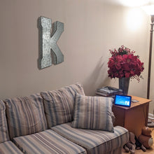 Load image into Gallery viewer, Huge 20&quot; Metal Letter K Wall Décor, Silver with Rusted Edges, Galvanized Wall Mountable Decoration for Country, Mid-Century, or Farmhouse Theme
