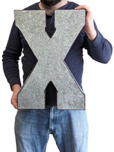 Load image into Gallery viewer, Huge 20&quot; Metal Letter X Wall Décor, Silver with Red Border Edges, Galvanized Wall Mountable Decoration for Country, Mid-Century, or Farmhouse Theme
