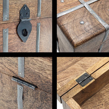 Load image into Gallery viewer, Set of 3 Nesting Wooden Pirate Treasure Chests, Includes Small, Medium, and Large Hinged Chests Decorated with Gray Metal Accents, Black Hasps for Locks
