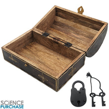 Load image into Gallery viewer, Wooden Pirate's Treasure Chest Flower Pattern Nautical Jewelry Box with Functional Lock and 2 Keys, Gold Color Metal Accents, Hinged Lid, 10-inch Length
