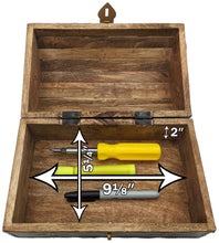 Load image into Gallery viewer, Wooden Pirate's Treasure Chest Flower Pattern Nautical Jewelry Box with Functional Lock and 2 Keys, Gold Color Metal Accents, Hinged Lid, 10-inch Length
