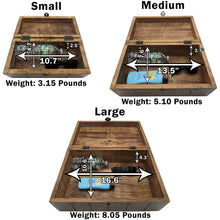 Load image into Gallery viewer, Set of 3 Nesting Wooden Pirate Treasure Chests, Includes Small, Medium, and Large Hinged Chests Decorated with Gray Metal Accents, Black Hasps for Locks
