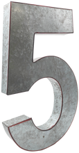 Load image into Gallery viewer, 20&quot; Metal Number 5 (Five) Wall Decor, Silver with Red Borders, Galvanized Wall Mountable Decoration for Country, Mid-Century, or Farmhouse Themed Room or Event
