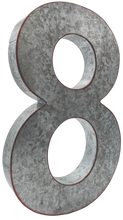 Load image into Gallery viewer, 20&quot; Metal Number 8 (Eight) Wall Decor, Silver with Red Borders, Galvanized Wall Mountable Decoration for Country, Mid-Century, or Farmhouse Themed Room or Event
