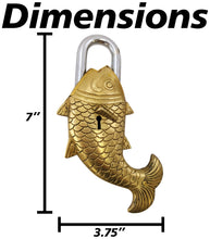 Load image into Gallery viewer, Solid Brass Fish Padlock with 2 Keys, Beautiful Fully Functional Lock, Sturdy Eye-Catching Shiny Gold Color with Detailed Design
