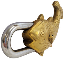 Load image into Gallery viewer, Solid Brass Fish Padlock with 2 Keys, Beautiful Fully Functional Lock, Sturdy Eye-Catching Shiny Gold Color with Detailed Design
